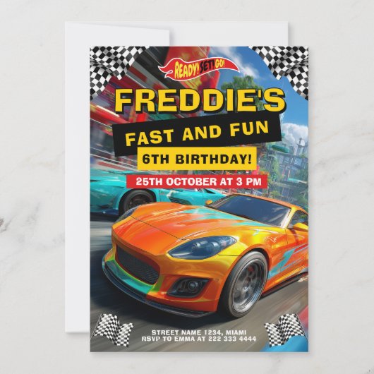 Racing Hot Car Verjaardagsfeestje Kaart (Voorkant)