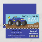Racing Monster Truck Feest, Blauwe Toegangskaartje Kaart (Voorkant / Achterkant)