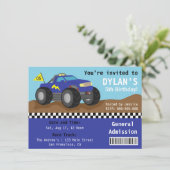 Racing Monster Truck Feest, Blauwe Toegangskaartje Kaart (Staand voorkant)