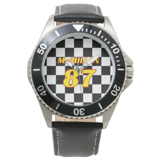 Racing Name Number Checkered Horloge