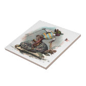 Racing Rabbit Riding Tortoise Tegeltje (Zijkant)