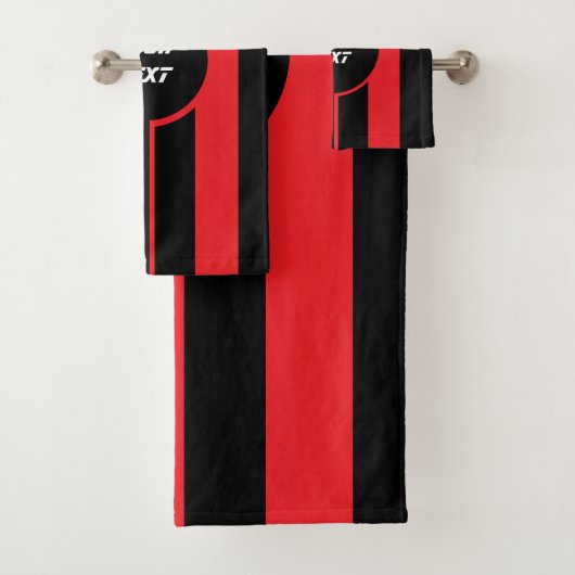 Racing Red Double Stripes Sports Custom Bad Handdoek (Insitu)