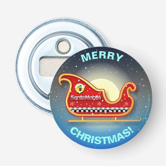 Racing Sleigh van de kerstman Button Flesopener (Voorkant)