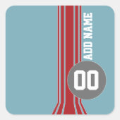 Racing Stripes met aangepaste naam en nummer Vierkante Sticker (Voorkant)