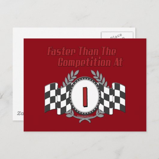 Racing thema 1e verjaardag briefkaart (Voorkant / Achterkant)