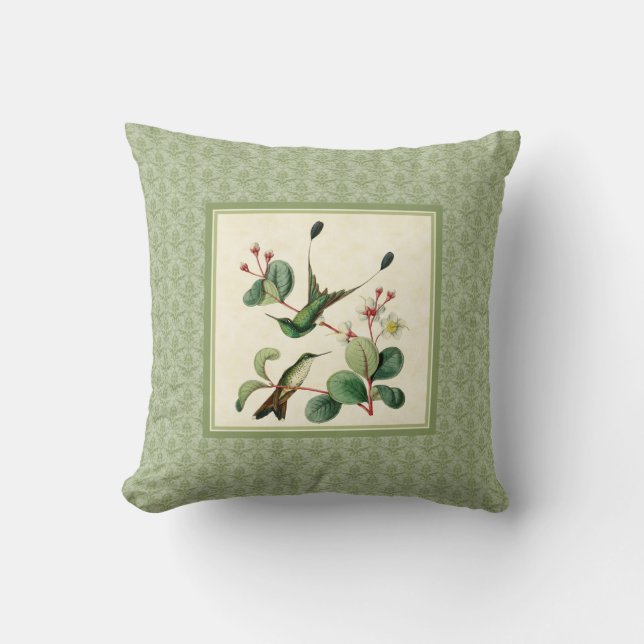 Racket Tail Hummingbird Damask Pillow Kussen (Voorkant)