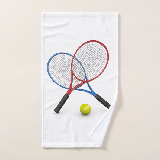 Rackets et ballon de tennis bleus et rouges 3D (Serviette à main)