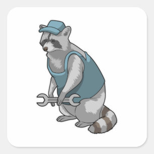 Racoon als ambachtsman met Frans Vierkante Sticker