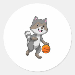 Racoon als Basketball-speler met Basketball Ronde Sticker