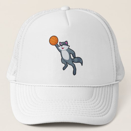 Racoon als Basketball-speler met Basketball Trucker Pet (Voorkant)