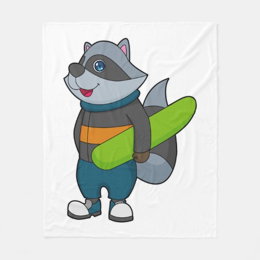 Racoon als Snowboarder met Snowboard Fleece Deken (Voorkant)