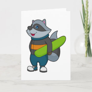 Racoon als Snowboarder met Snowboard Kaart