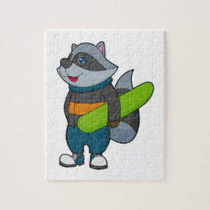 Racoon als Snowboarder met Snowboard Legpuzzel