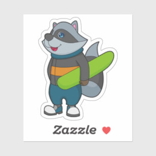 Racoon als Snowboarder met Snowboard Sticker