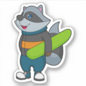 Racoon als Snowboarder met Snowboard Sticker (Voorkant)