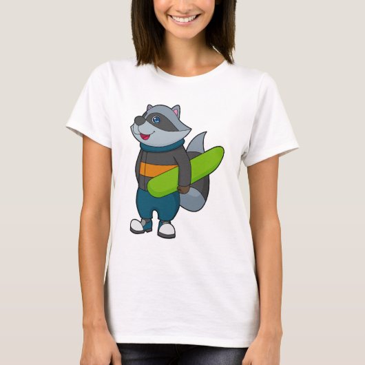 Racoon als Snowboarder met Snowboard T-shirt (Voorkant)