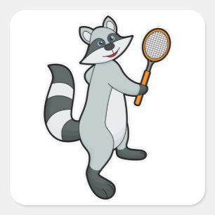 Racoon als Tennis-speler met Tennis-racket Vierkante Sticker