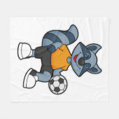 Racoon als voetbalspeler met Voetbal Fleece Deken (Voorkant (Horizontaal))