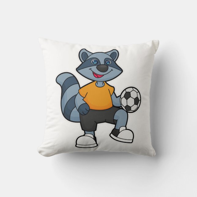 Racoon als voetbalspeler met Voetbal Kussen (Voorkant)
