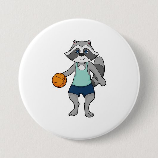 Racoon Basketball speler Basketball Ronde Button 7,6 Cm (Voorkant)
