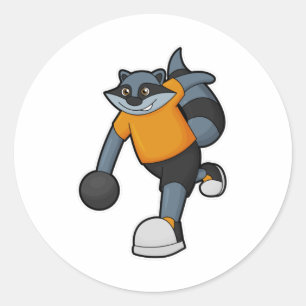 Racoon bij Bowling met Bowling ball Ronde Sticker