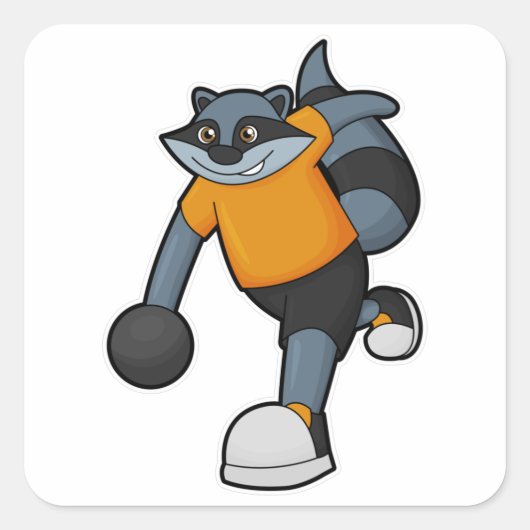 Racoon bij Bowling met Bowling ball Vierkante Sticker (Voorkant)