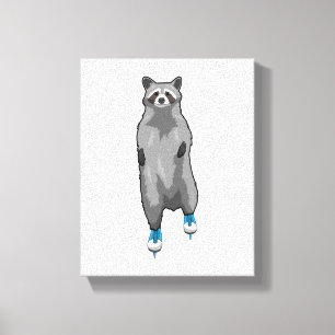 Racoon bij ijsschaatsen met ijsschaatsen canvas afdruk