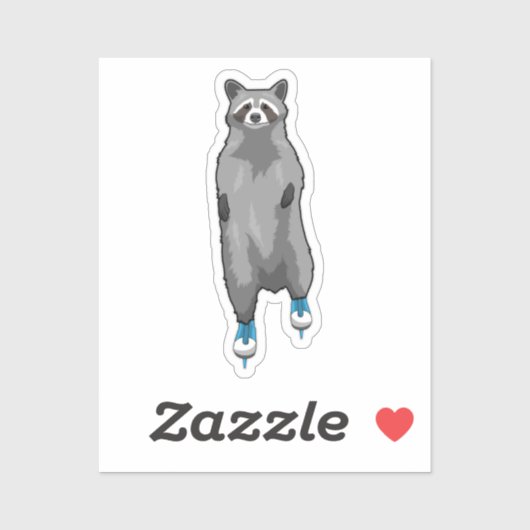 Racoon bij ijsschaatsen met ijsschaatsen sticker (Vel)