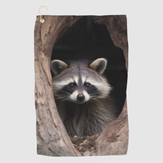 Racoon in boomgrot golfhanddoek (Voorkant)