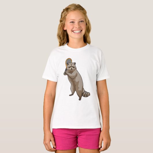Racoon in Tennis met Tennis racket T-shirt (Voorkant volledig)