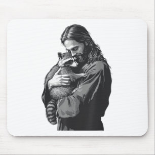 Racoon Lover Trash Panda Christelijk Jesus Holding Muismat