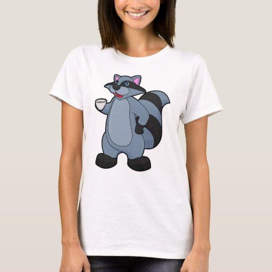 Racoon met beker koffie t-shirt (Voorkant)