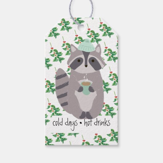 Racoon met hot Drink Cadeaulabel (Voorkant)