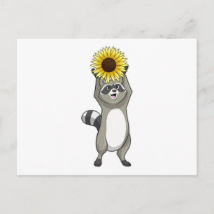 Racoon met zonnebloem briefkaart