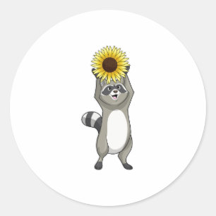 Racoon met zonnebloem ronde sticker