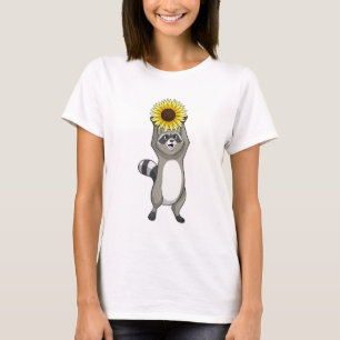 Racoon met zonnebloem t-shirt