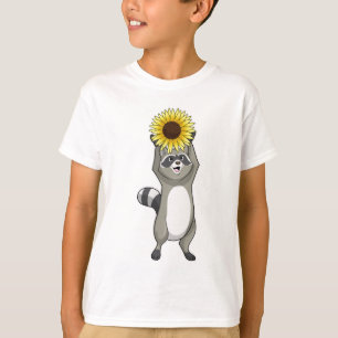 Racoon met zonnebloem t-shirt