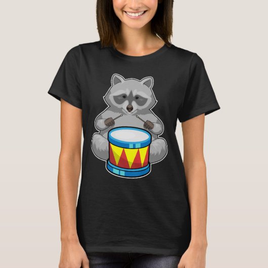 Racoon Musician Drum Music T-shirt (Voorkant)