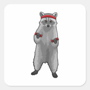 Racoon op fitness met paraplu vierkante sticker
