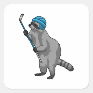 Racoon op IJshockey met ijshockeystick Vierkante Sticker