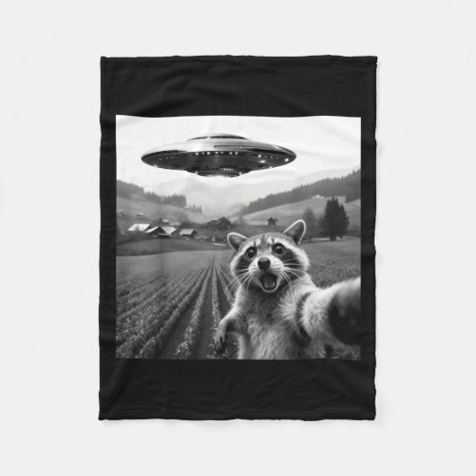 Racoon Selfie With Alien Ufo Funny Racoon Alien Bi Fleece Deken (Voorkant)