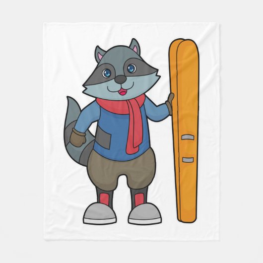 Racoon Skier Ski Fleece Deken (Voorkant)
