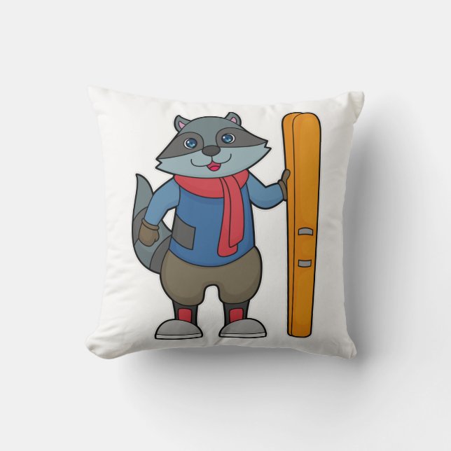 Racoon Skier Ski Kussen (Voorkant)