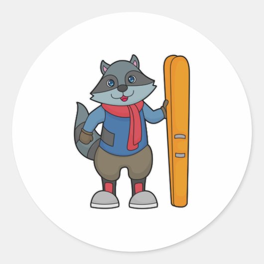Racoon Skier Ski Ronde Sticker (Voorkant)