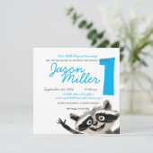 Racoon thema verjaardagsfeestje voor baby draaien kaart (Staand voorkant)