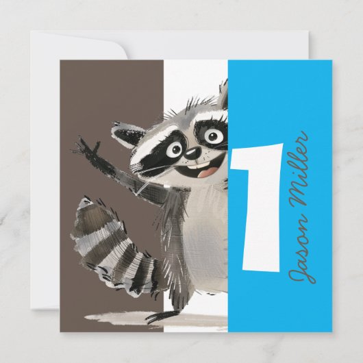 Racoon thema verjaardagsfeestje voor baby draaien kaart (Achterkant)