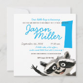 Racoon thema verjaardagsfeestje voor baby draaien kaart (Voorkant)