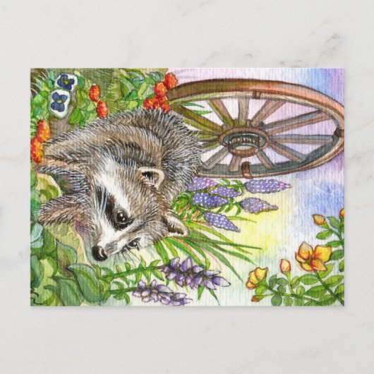 Racoon van de bloementuin briefkaart (Voorkant)