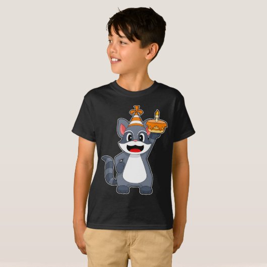 Racoon verjaardagsfeest pet t-shirt (Voorkant volledig)