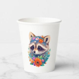 Racoon with Flowers Papieren Bekers
